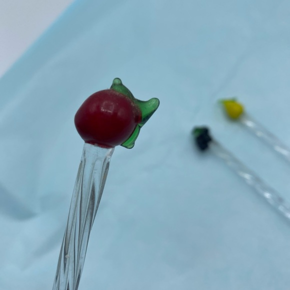 3 Stir Sticks Swizzle Glass cocktail bar decor Hand Blown Fruits - Picture 4 of 6